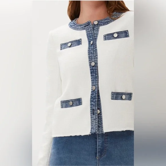 LAST CHANCE ECRU mixed media tweed jacket - Picture 14 of 14